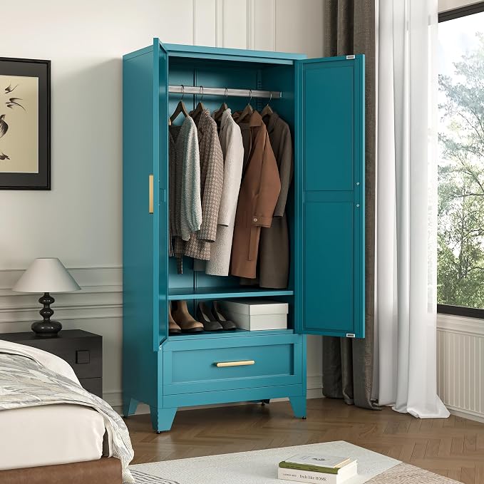 71" Tall Metal Wardrobe Cabinet - Image 6