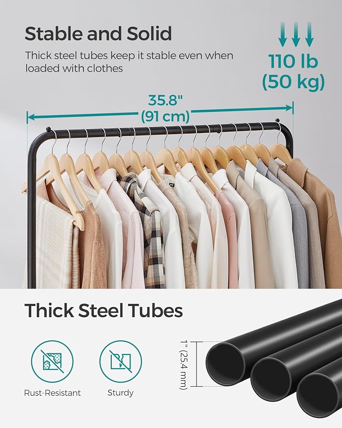 SONGMICS Clothes Rack with Wheels, Double-Rod Clothing Rack - Image 4