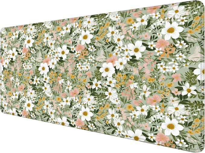 Rustic Wildflower Floral Large Mouse Pad 31.5x15.7inch, Cottagecore Botanical by Unknown