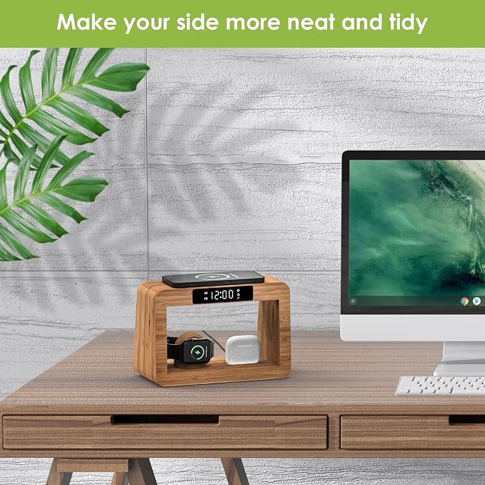 Bamboo Wireless Charging Station, Night Light - Image 5
