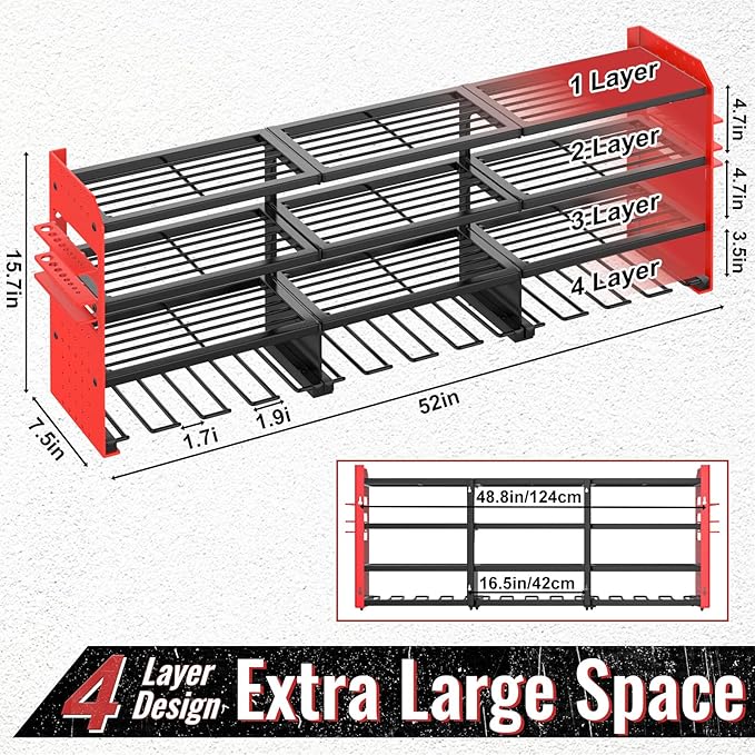 Large Power Tool Organizer Wall Mount-12 Drill Holder, Metal Heavy Duty Garage - Image 2