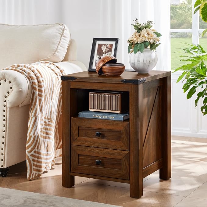 Nightstands Set of 2 with Charging Station, Farmhouse Side End Table with 2 - Image 8
