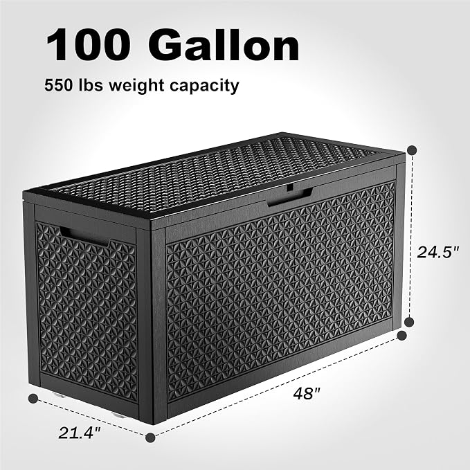 100 Gallon Resin Deck Box, Lockable Outdoor Storage Box - Image 2