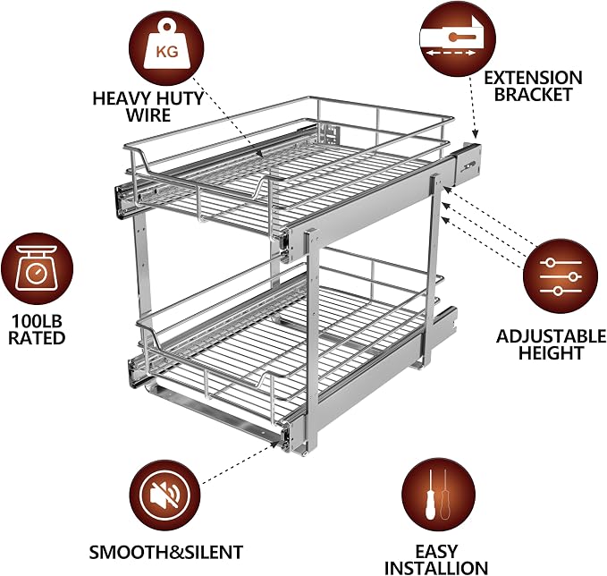 2-Tier Pull Out Cabinet Organizer, Pull Out Shelves and Drawer - Image 3