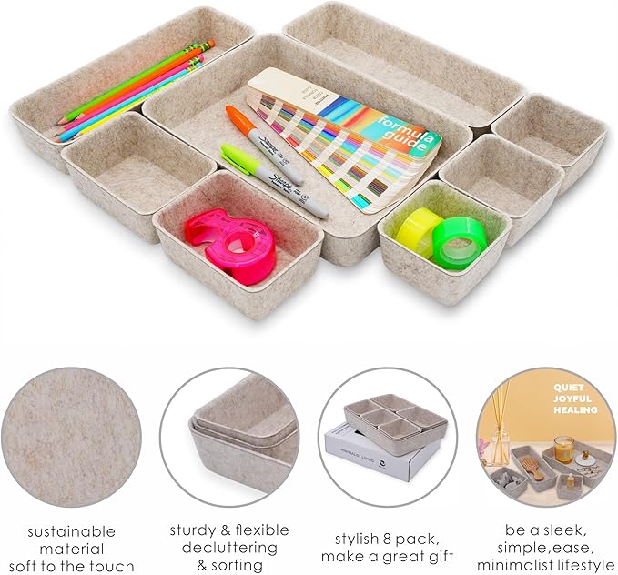 Welaxy 8-piece Nordic Beige desk drawer organizer tray office suppliers pens - Image 6