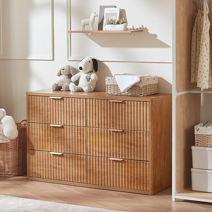 LEYAOYAO Fluted 6 Drawers Dresser Set of 2, Curved Profile Design, Dresser TV - Image 6