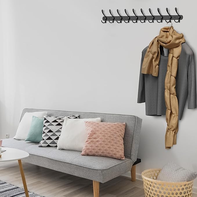 Coat Rack Wall Mount with 10 Tri Hooks, Stainless Steel 32 Inch – Black Matte - Image 6