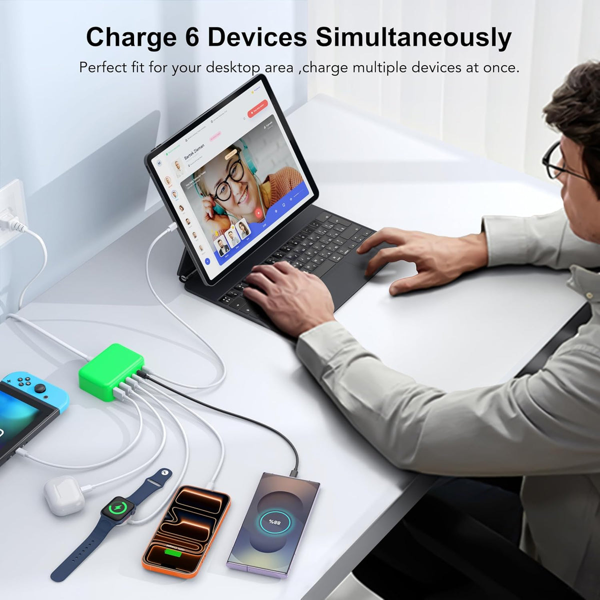 USB Fast Charger Block 50% Smaller 100W Max 6-Port GaN USB Charging