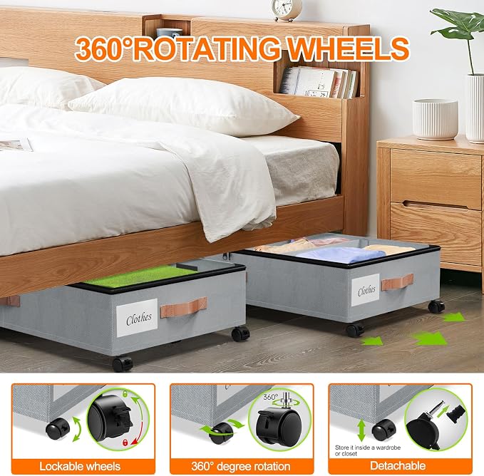 Under Bed Storage with Wheels, 2 Pack Under Bed Storage Containers with - Image 4