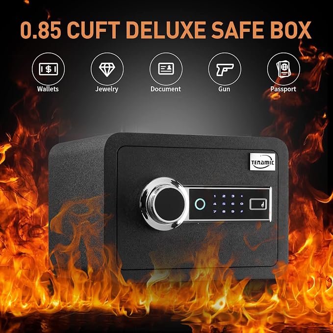 Tenamic Biometric Fingerprint Safe Box 0.85 Cubic Feet Fireproof Waterproof - Image 2