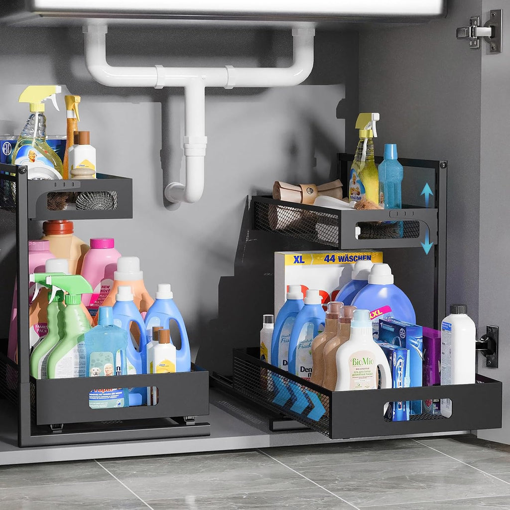 Under Sink Organizer, Silk-Smooth Metal Sliding Drawer Organizers and