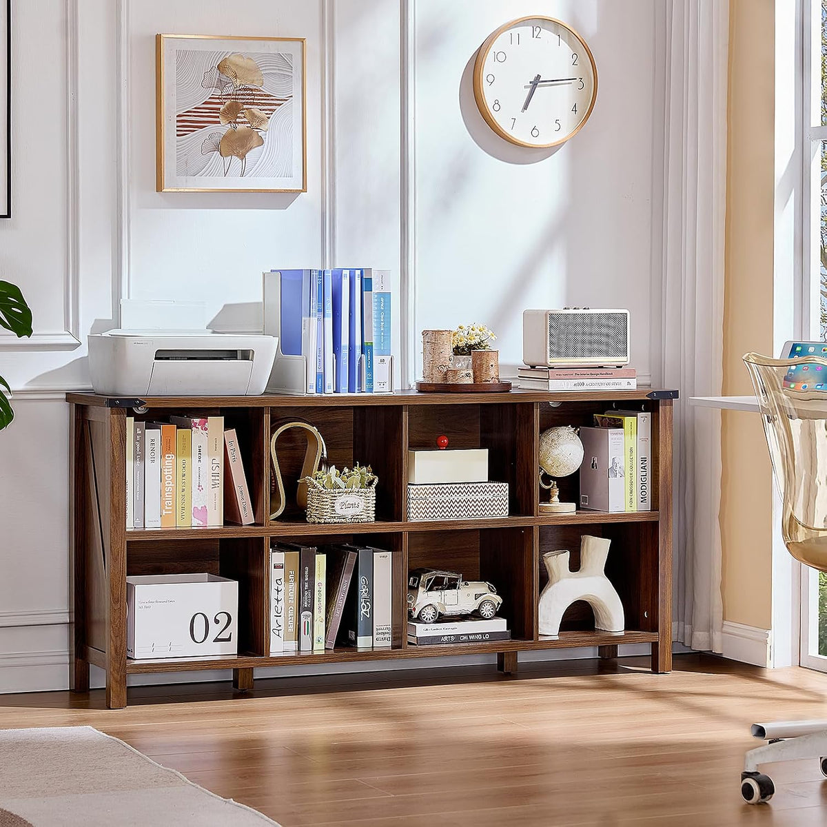 Joaxswe 8 Cube Book Shelf, Farmhouse Wood Long Storage Organizer