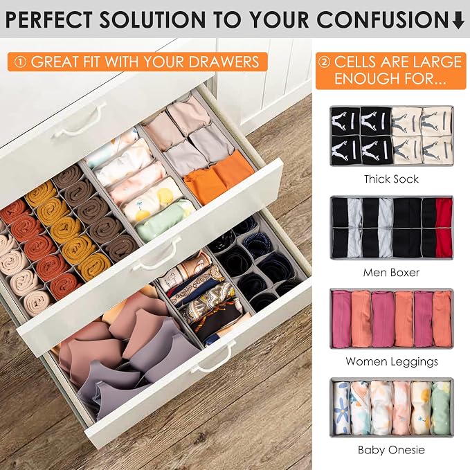 Drawer Organizer Clothes, 8 Pack Dresser Organizer Bins - Image 2