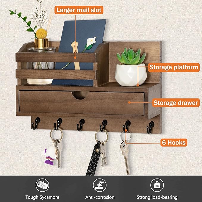 Key and Mail Holder for Wall, Mail Organizer Wall Mount - Image 2