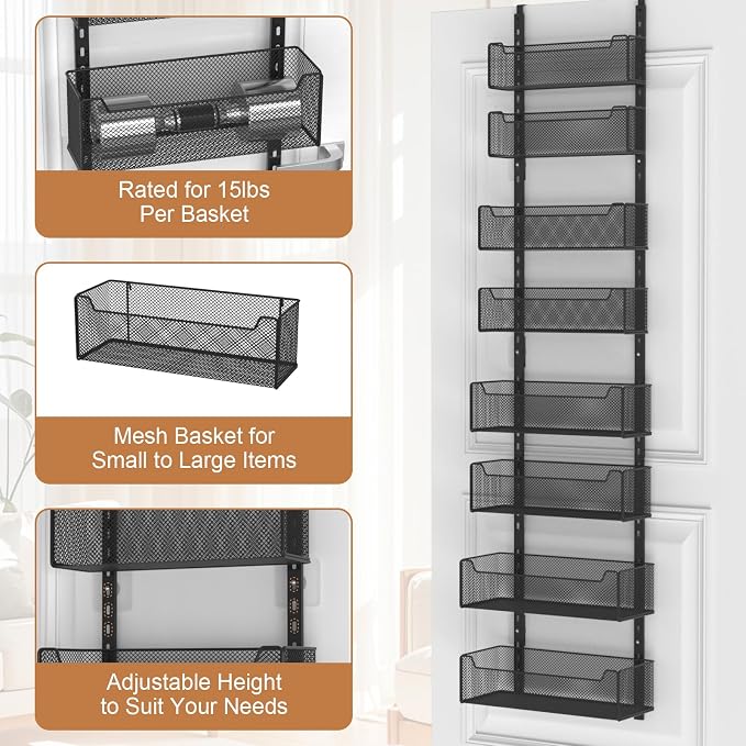 Over The Door Organizer, 8-tier Metal Door Organizer Hanging - Image 6