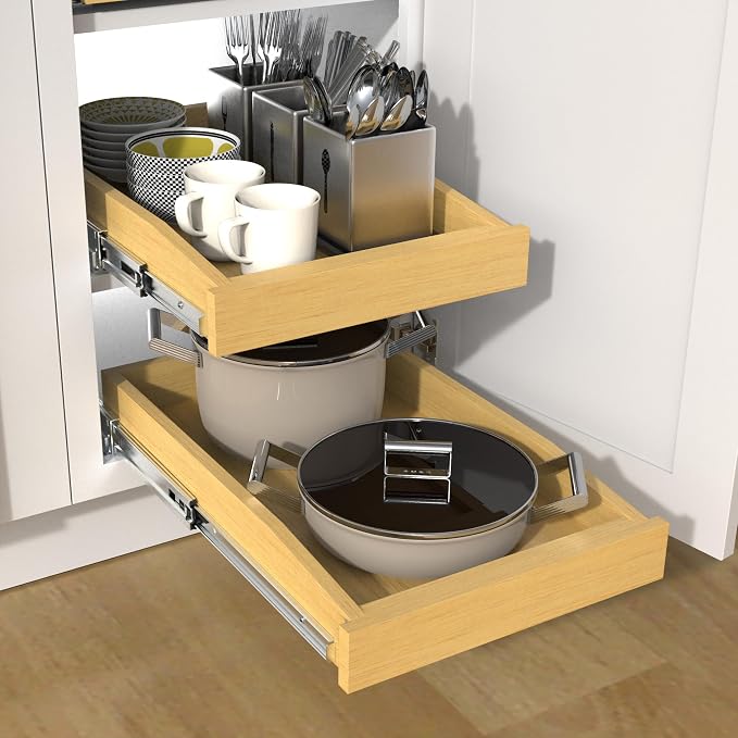 Wooden Pull out Cabinet Organizer 23" W x 21" D x 3.35" H, Heavy Duty Slide Out - Image 6
