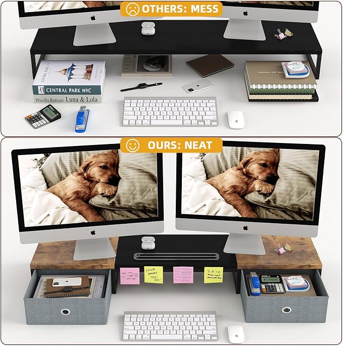 Dual Monitor Stand Riser with 2 Drawers - Image 4