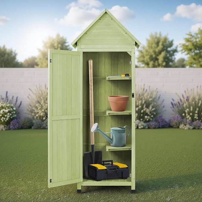 Wooden Outdoor Storage Cabinet, Tall Vertical Garden Tool Shed - Image 3