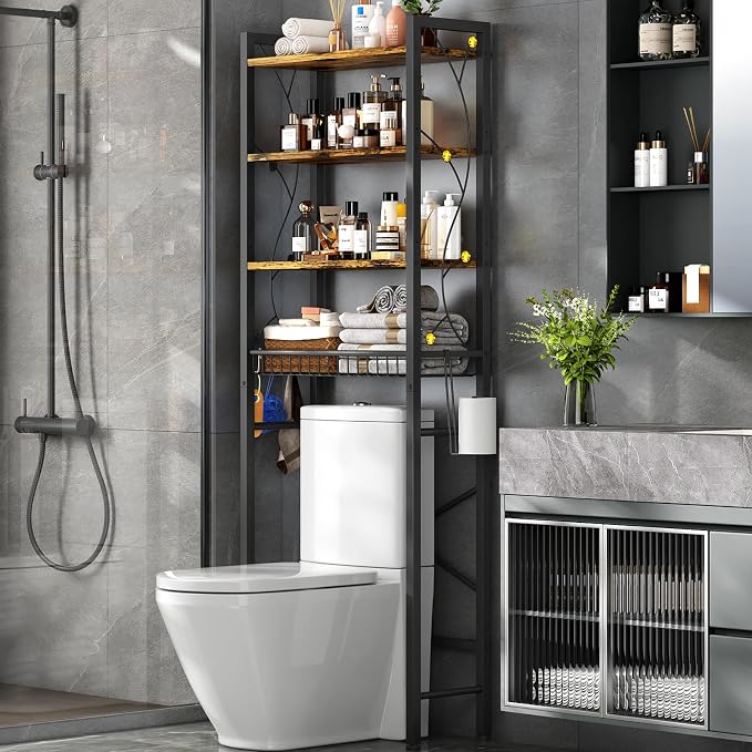Over-The-Toilet Storage Rack, 4-Tier Bathroom Organizer Shelf Over Toilet by SalakitaHome