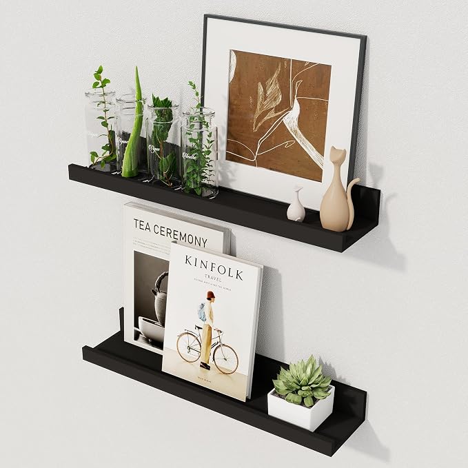 Axeman Black Floating Shelves 16 Inch | Picture Ledge Shelf Set of 2 | Rustic by Axeman