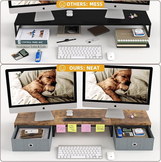 Dual Monitor Stand Riser with 2 Drawers - Image 4