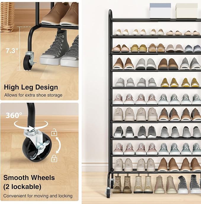 STO STO Expandable Shoe Rack, 10-Tier Metal Tall Shoe Rack - Image 6