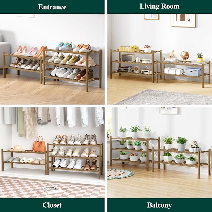 Smiry Bamboo Shoe Rack for Closet, 4 Tier Wooden Stackable Shoe Organizer - Image 7