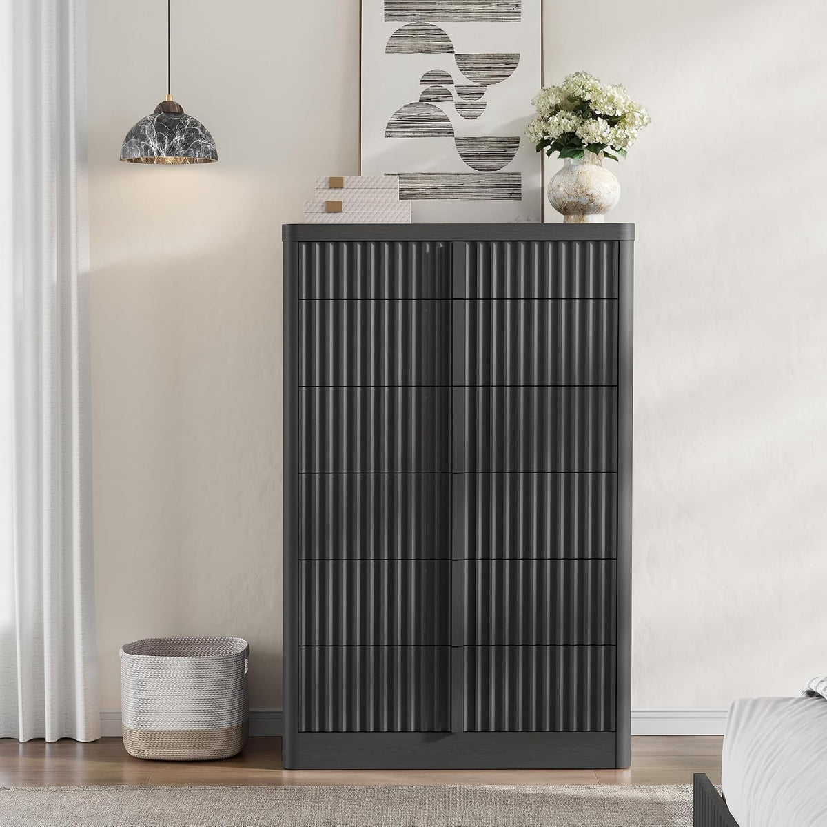 Fluted Dresser for Bedroom, 48" Tall 6 Drawer Dresser, Modern Chest of