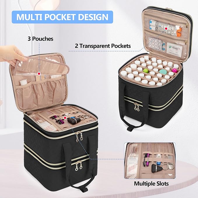 Yarwo Pill Bottle Organizer Storage Bag, 3 Layers Medicine Travel Case Empty - Image 3