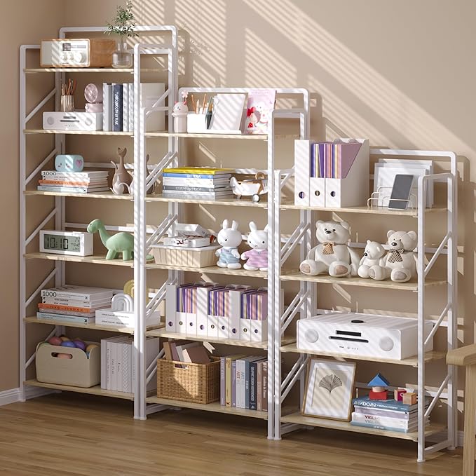 JSB No Assembly Folding Bookshelf, 6 Tier Industrial Metal Book Shelf - Image 5