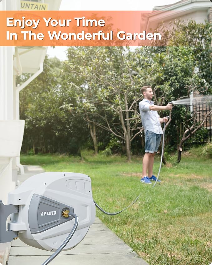 Ayleid Retractable Garden Hose Reel, 1/2 in x 130 ft Wall Mounted Hose Reel - Image 5