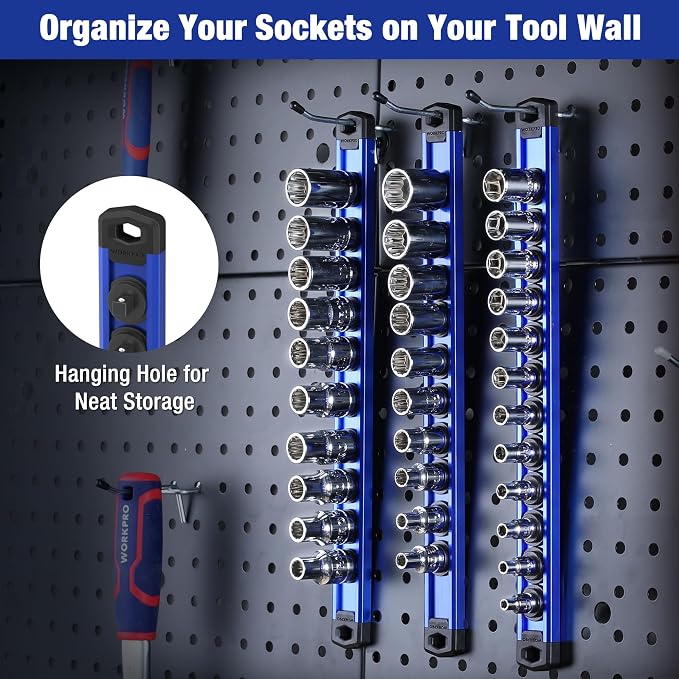 WORKPRO Magnetic Socket Organizer, 1/4-Inch Drive Aluminum Alloy Sockets Rail - Image 7