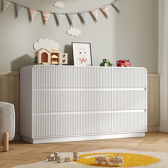 Dresser for Bedroom with 9 Drawers, Fluted Chest of Drawers with Round Curved by BORNOON