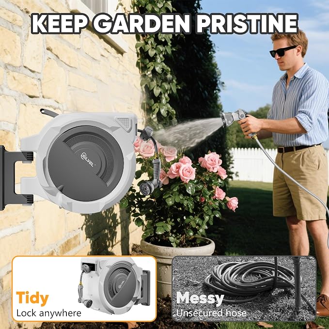 SILVEL Retractable Garden Hose Reel – 5/8 in x 110FT Heavy Duty Automatic Hose - Image 2