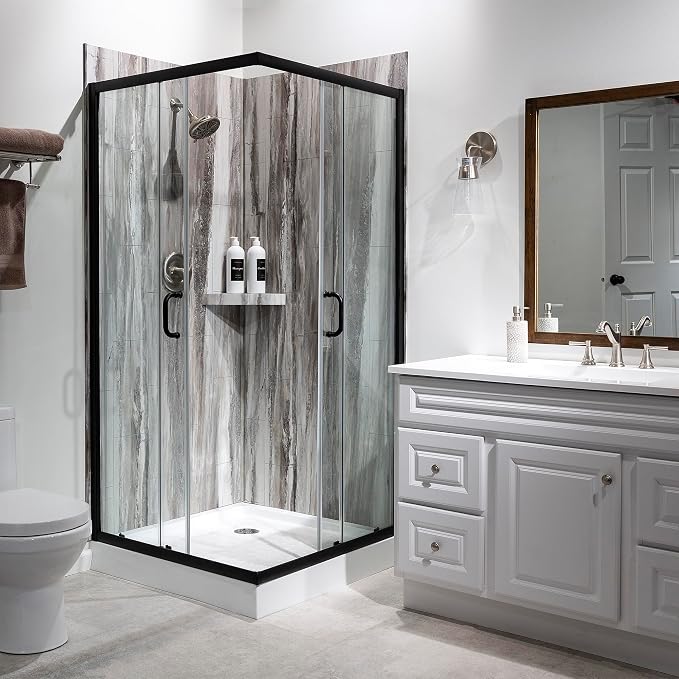 Palisade Vinyl Waterproof Corner Shower Shelf in Louvre Granite - Image 8