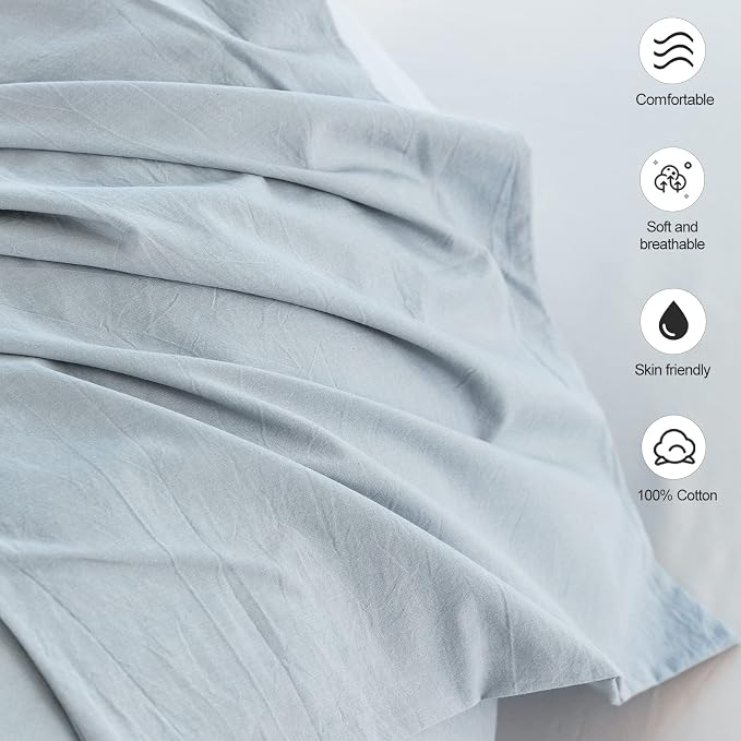 MooMee Bedding Pillowcases Pack of 2 100% Washed Cotton Linen Like Textured - Image 6