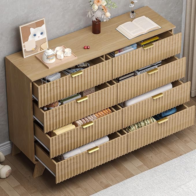 Fluted 9 Drawer Dresser, 57.1" Wide Modern Boho Chest of Drawers, Wooden - Image 4
