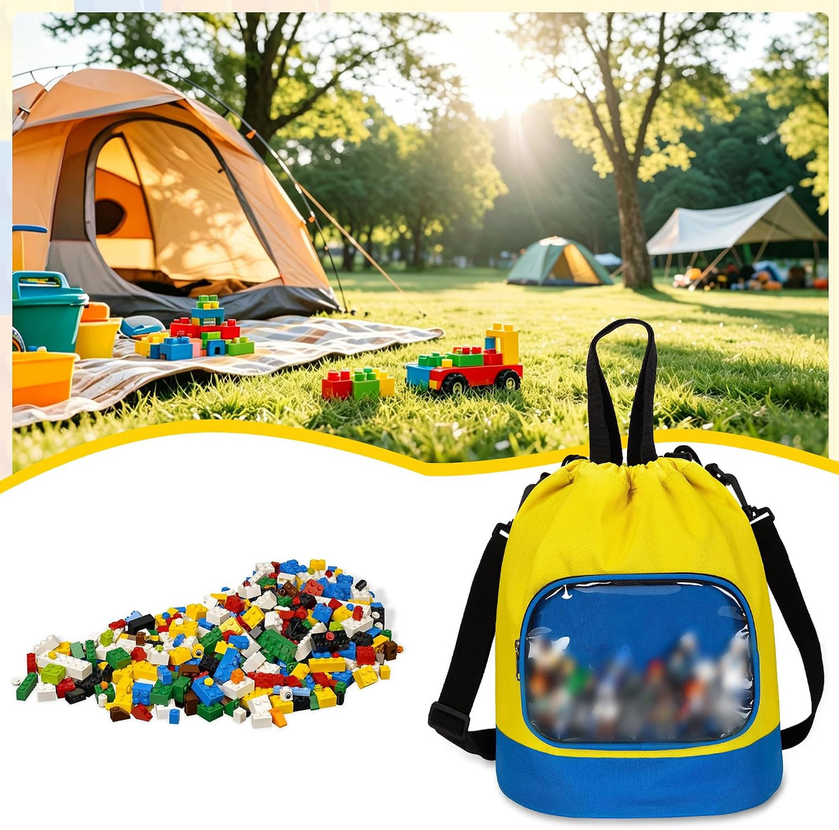 Rexmica Drawstring Toy Storage Organizer Bag for Building Bricks