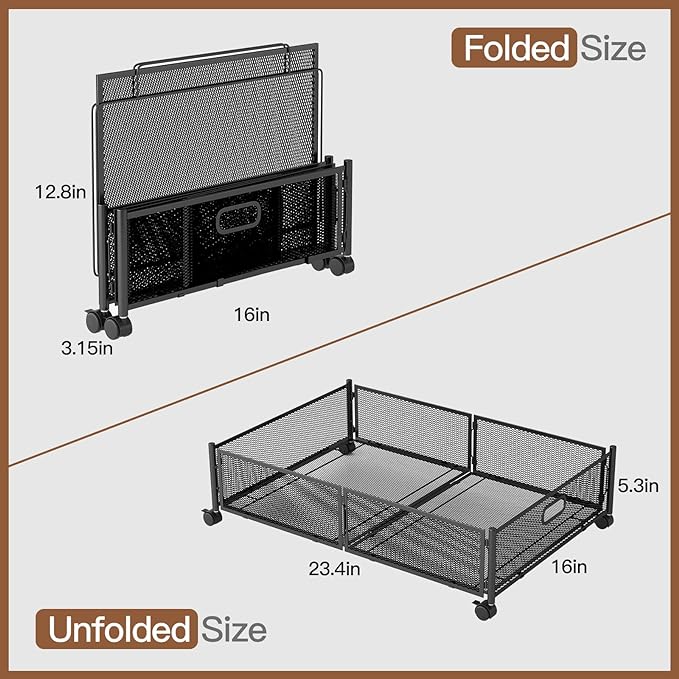 Under Bed Storage with Wheels, Foldable Metal Mesh Underbed Storage Container - Image 2