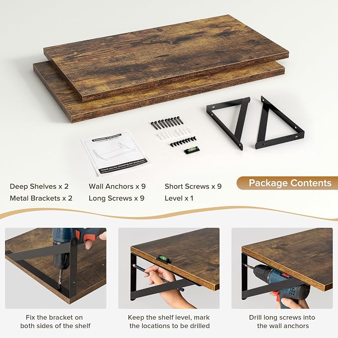 Deep Floating Shelves Wall Mounted, Living Room, Office - Image 5