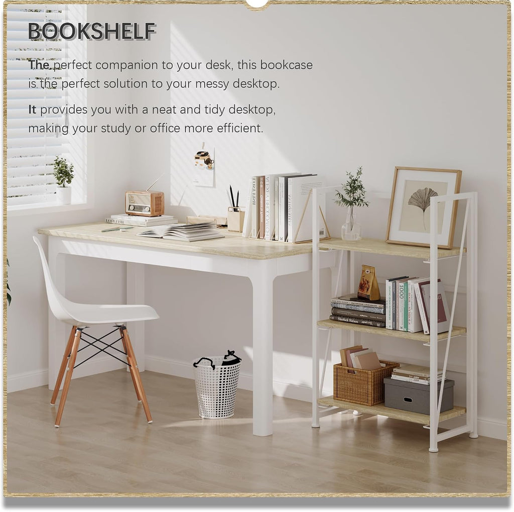 No Assembly Folding Bookshelf Storage Shelves 3 Tier Vintage Bookcase