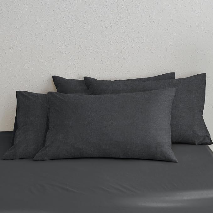 MooMee Bedding Pillowcases Pack of 4 100% Washed Cotton Linen Like Textured by MOOMEE
