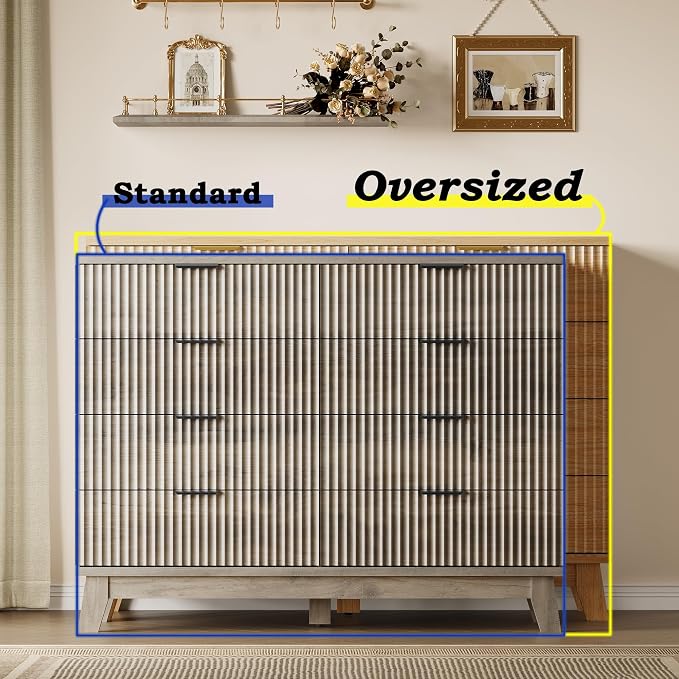 Fluted 8 Drawer Tall Dresser, 47.2" Wide Modern Boho Chest of Drawers, Wooden - Image 3
