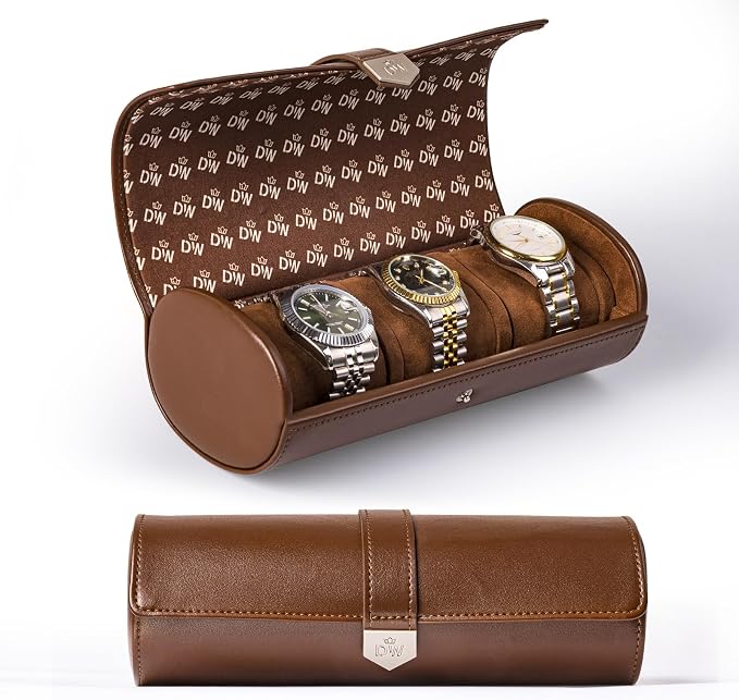 DUKWIN Watch Roll for 3 Watches, Vegan Leather Travel Watch Case Organizer by DUKWIN