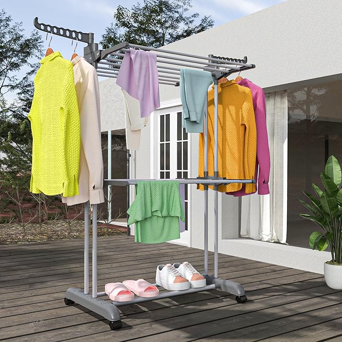 Bigzzia 3 Tier Clothes Drying Rack, 57 Inch Laundry Drying Rack, Foldable - Image 5
