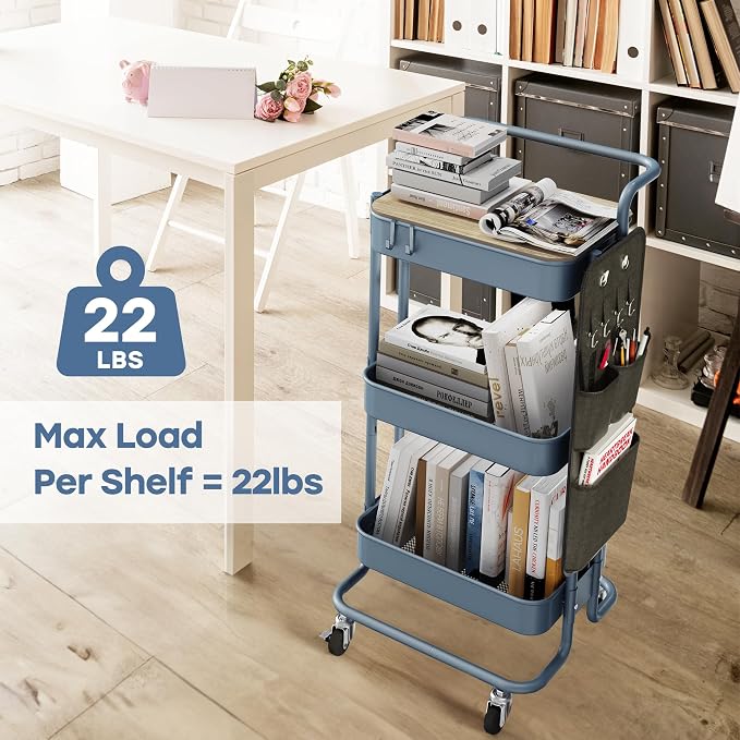 DTK 3 Tier Metal Utility Rolling Cart - Image 3