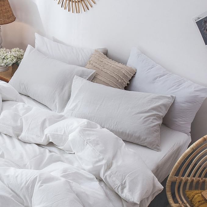 MooMee Bedding Pillowcases Pack of 4 100% Washed Cotton Linen Like Textured - Image 6