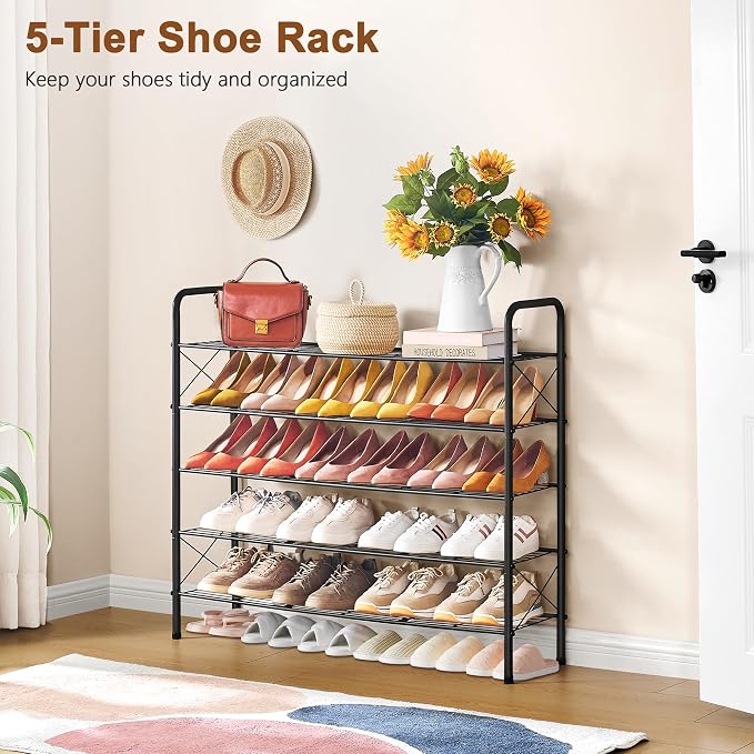 Hoctieon 5 Tier Mesh Style Shoe Rack, Entryway Shoe Shelf, Shoe Storage - Image 4