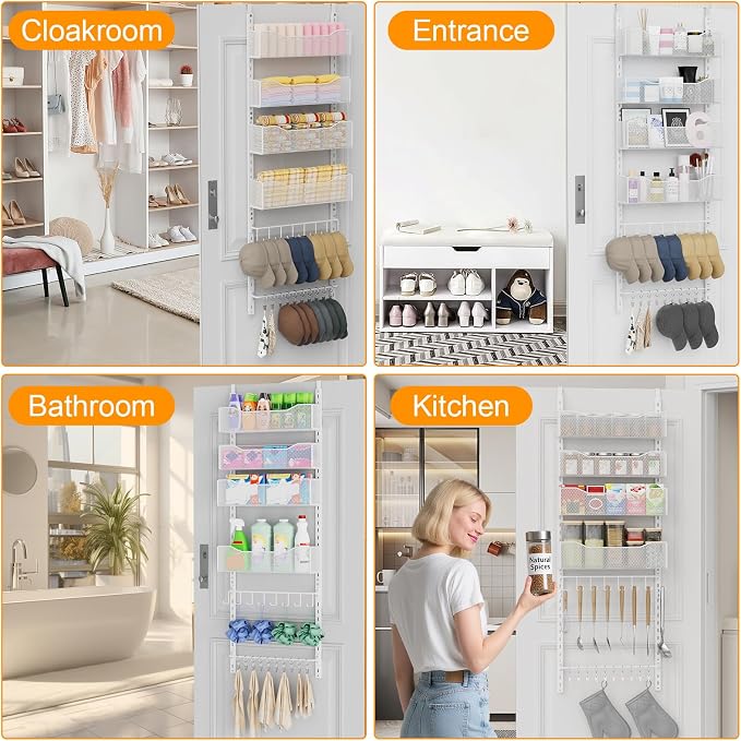 Over the Door Organizer, 2 in 1 Metal Hanging Closet Organizer & Hat Rack - Image 7