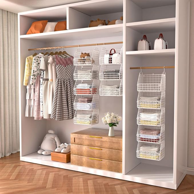 Hanging Closet Organizer and Storage, Clothes Hanging Shelves Wire Baskets - Image 2